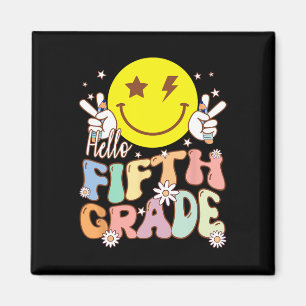 Hallo Fünfte Grade Hippie Smile Face 5. Klasse zur Magnet