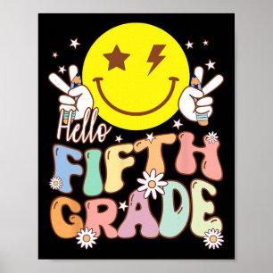 Hallo Fünfte Grade Hippie Smile Face 5. Klasse zur Poster