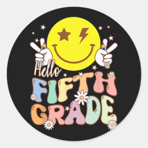 Hallo Fünfte Klasse Hippie Smile Gesicht 5. Klasse Runder Aufkleber