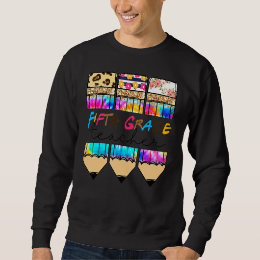 Hallo Fünfte Klasse Leopard Tie Dye Bleistift Süß Sweatshirt (Vorderseite)