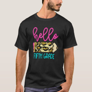 Hallo Fünfter Leopard Bleistift Niedlich Lehrer T-Shirt