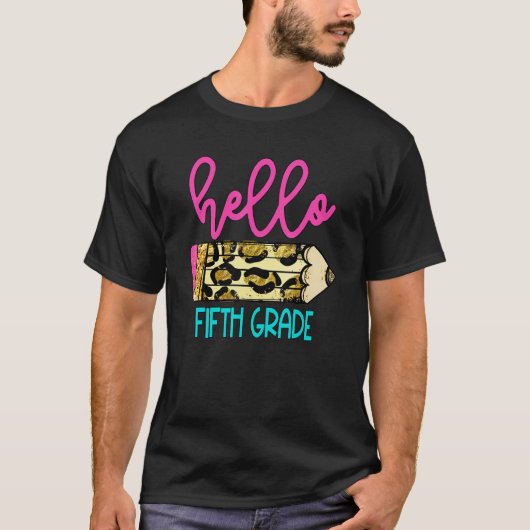 Hallo Fünfter Leopard Bleistift Niedlich Lehrer T-Shirt (Vorderseite)