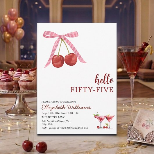 Hallo Fünfundfünfzig Cherry Martini Geburtstagsfei Einladung