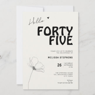 Hallo Fünfundvierzig Fettgedruckte Typografie 45. Einladung