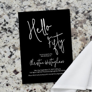 Hallo Fünfzig Black White Schriftzug 50. Geburtsta Einladung