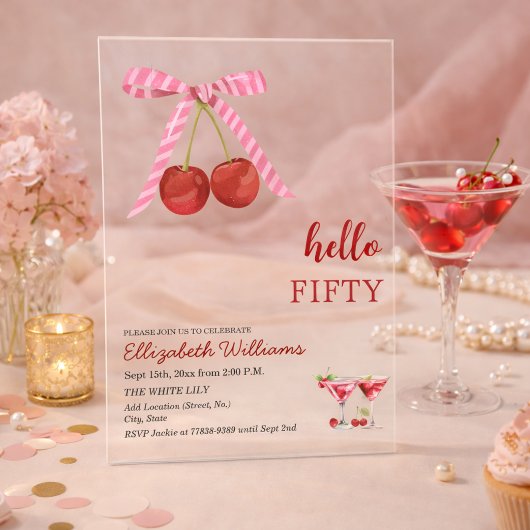 Hallo Fünfzig Cherry Martini Geburtstagsfeier Acryleinladungen