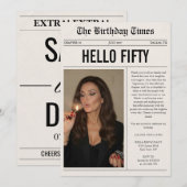 Hallo Fünfzig Foto-Zeitung 50. Geburtstag Einladung (Vorne/Hinten)
