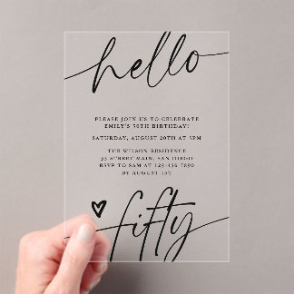 Hallo Fünfzig, Typography Script 50. Geburtstagsfe Acryleinladungen