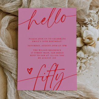 Hallo Fünfzig, Typography Script 50. Geburtstagsfe Einladung