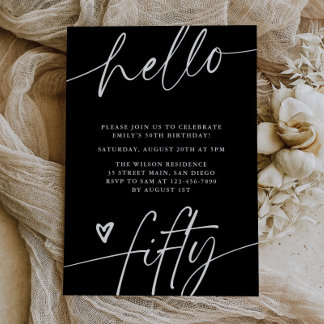 Hallo Fünfzig, Typography Script 50. Geburtstagsfe Einladung