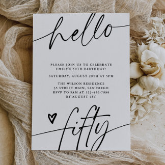 Hallo Fünfzig, Typography Script 50. Geburtstagsfe Einladung