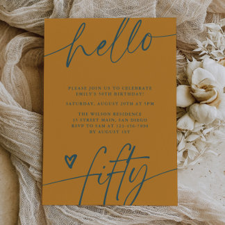 Hallo Fünfzig, Typography Script 50. Geburtstagsfe Einladung