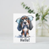 Hallo | Funny Basset Hound Puppy Dog Postkarte (Stehend Vorderseite)
