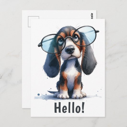 Hallo | Funny Basset Hound Puppy Dog Postkarte (Vorne/Hinten)