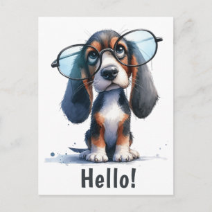 Hallo    Funny Basset Hound Puppy Dog Postkarte