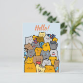 Hallo!/ Funny Cat Doodle Postkarte (Stehend Vorderseite)
