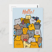 Hallo!/ Funny Cat Doodle Postkarte (Vorne/Hinten)
