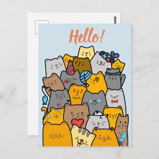 Hallo!/ Funny Cat Doodle Postkarte (Vorne/Hinten)