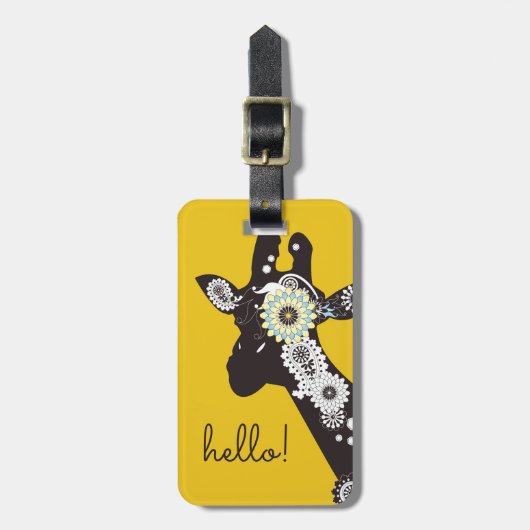 Hallo ! - Gelbe Funky Coole Giraffe Gepäckanhänger (Vorderseite vertikal)