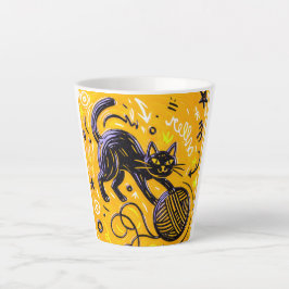 Hallo Gelbe Schwarze Katze Milchtasse