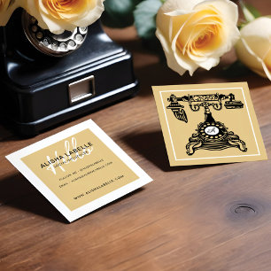 Hallo Gelbgold Vintage Antik Telefon Monogramm Quadratische Visitenkarte