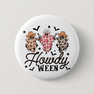 Hallo Ghost Halloween Rodeo Western Hallo Cowboy  Button