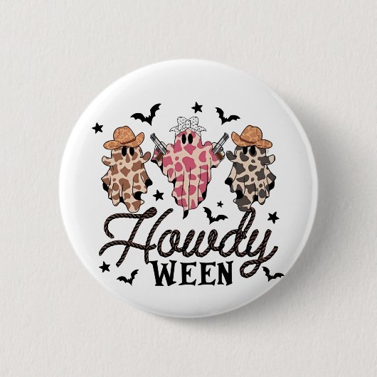 Hallo Ghost Halloween Rodeo Western Hallo Cowboy Button (Vorderseite)