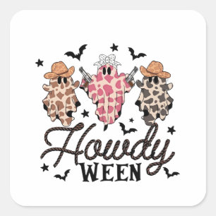 Hallo Ghost Halloween Rodeo Western Hallo Cowboy Quadratischer Aufkleber