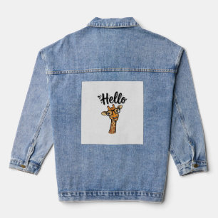 Hallo Giraffe Vintage Gravur Süßes Tier Shirt_ Jeansjacke