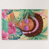 Hallo Girl Beach Beauty Tropical Palm & Flamingo Puzzle (Horizontal)