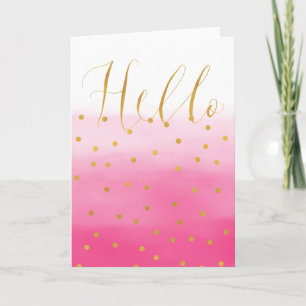 Hallo Gold Pink Konfetti Ombre Karte