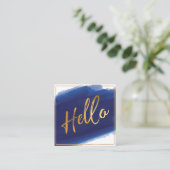 Hallo Gold Script | Navy Watercolor Brush Stroke Quadratische Visitenkarte (Stehend Vorderseite)