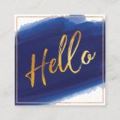 Hallo Gold Script | Navy Watercolor Brush Stroke Quadratische Visitenkarte (Vorderseite)