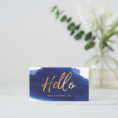 Hallo Gold Script | Navy Watercolor Brush Stroke Visitenkarte (Stehend Vorderseite)