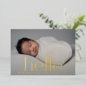 hallo goldfarbene, moderne, klassische Foto-Geburt Folieneinladung (Stehend vorne)