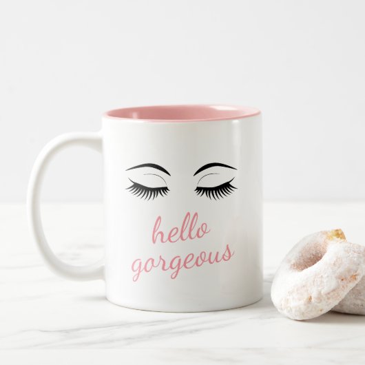 Hallo Gorgee und Hübsche Eyelashes Zweifarbige Tasse (Mit Donut)