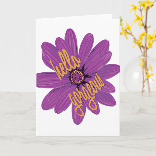 Hallo Gorgeous Bold Lila und Orange Blume Karte (Gelbe Blume)