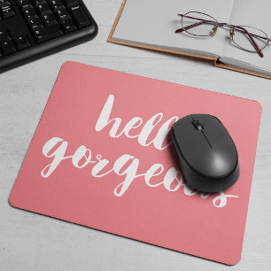 Hallo Gorgeous Coral Pink & White Mousepad
