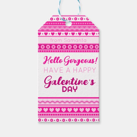 Hallo Gorgeous Galentine Day Niedlich rosa Herznam Geschenkanhänger (Vorderseite)