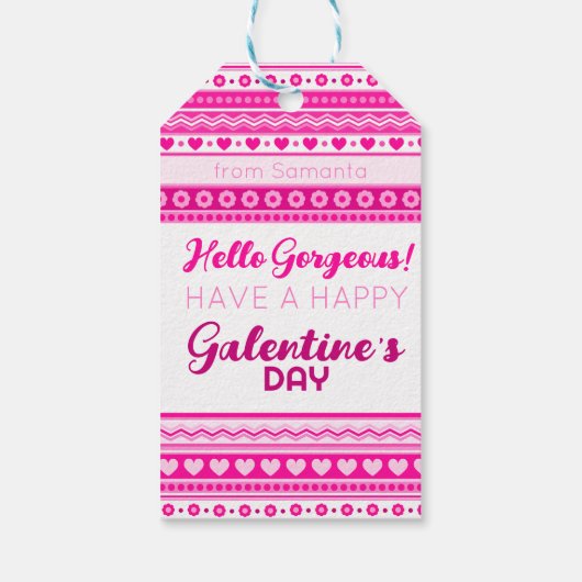 Hallo Gorgeous Galentine Day Niedlich rosa Herznam Geschenkanhänger (Rückseite)
