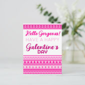 Hallo Gorgeous Galentinstag Niedliches rosa Herz Postkarte (Stehend Vorderseite)