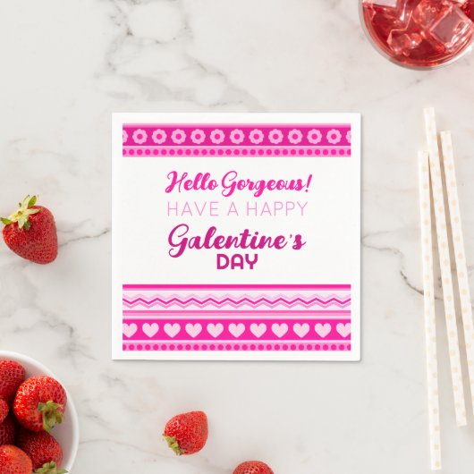 Hallo Gorgeous Galentinstag Niedliches rosa Herz Serviette (Beispiel)