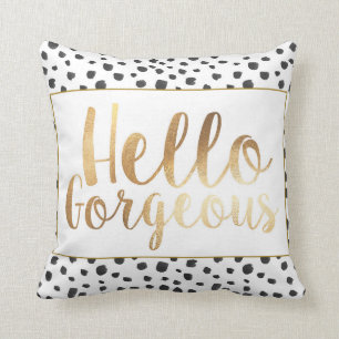 Hallo Gorgeous Gold Script Pillow Kissen