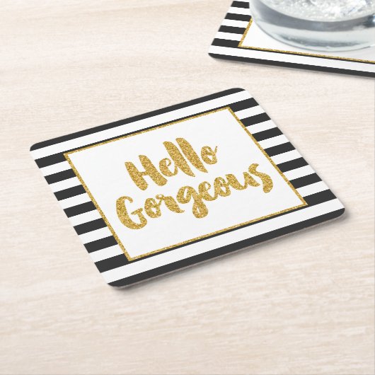 Hallo Gorgeous Imitats Gold Glitzer gestreift Rechteckiger Pappuntersetzer (angewinkelt)