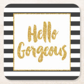 Hallo Gorgeous Imitats Gold Glitzer gestreift Rechteckiger Pappuntersetzer (Vorderseite)