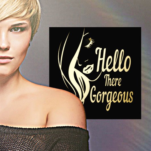 Hallo Gorgeous Lady Face Zeichnend Typografie Gold Foliendrucke