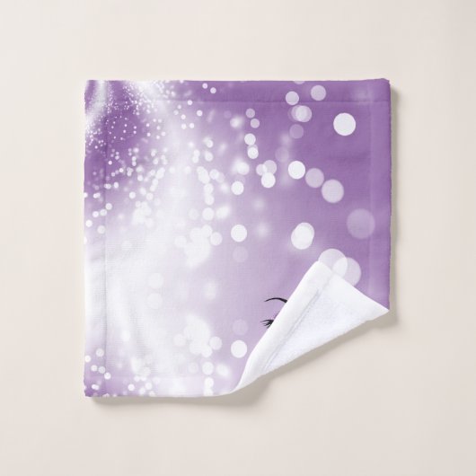 Hallo Gorgeous Lila Glitzer Eyes Badhandtuch Set (Waschlappen)
