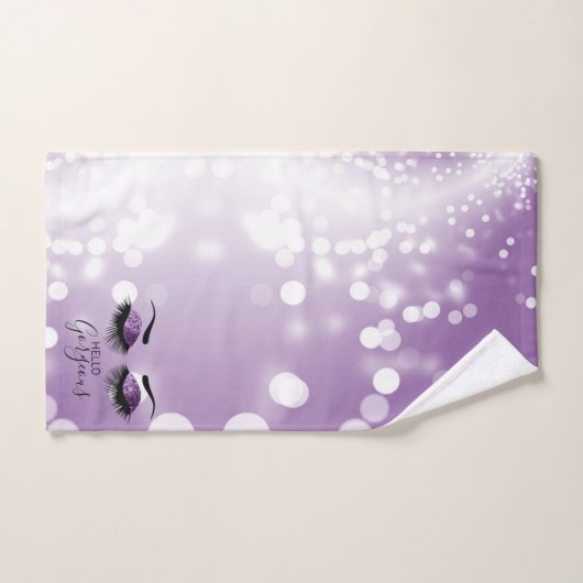Hallo Gorgeous Lila Glitzer Eyes Badhandtuch Set (Handtuch)