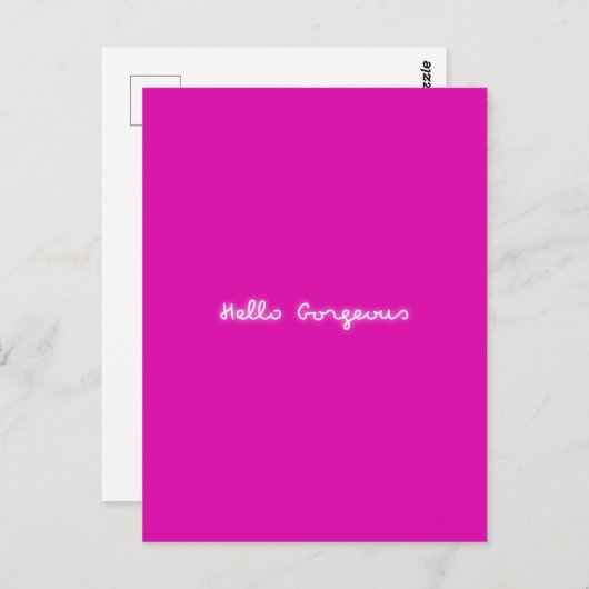 Hallo Gorgeous Neon | Pink Girly Modern Luminous Postkarte (Vorne/Hinten)