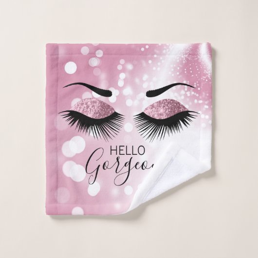 Hallo Gorgeous Pink Glitzer Eyes Badhandtuch Set (Waschlappen)